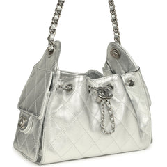 Chanel Mini 25 Hobo Bag Metallic Silver Caviar Silver Hardware