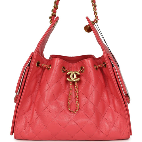 Chanel Small 25 Hobo Bag Coral Pink Caviar Antique Gold Hardware
