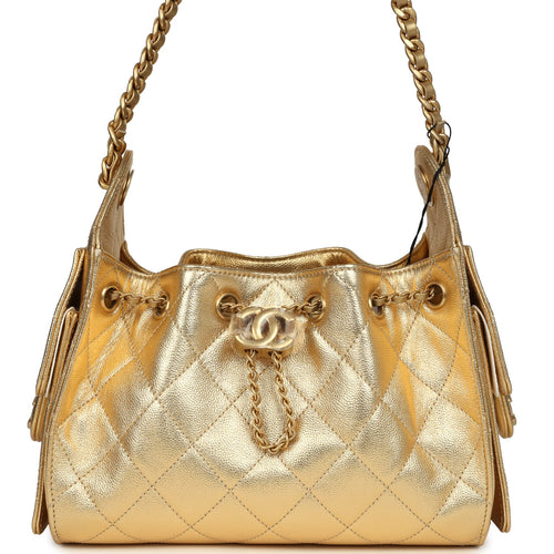 Chanel Mini 25 Hobo Bag Metallic Gold Caviar Caviar Antique Gold Hardware