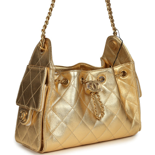 Chanel Mini 25 Hobo Bag Metallic Gold Caviar Caviar Antique Gold Hardware