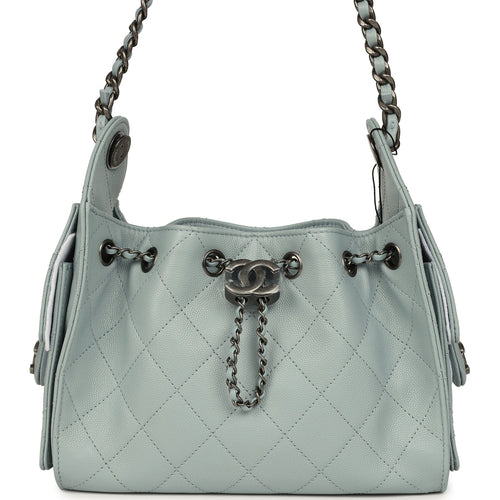 Chanel Mini 25 Hobo Bag Light Blue Caviar Aged Ruthenium Hardware