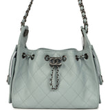 Chanel Mini 25 Hobo Bag Light Blue Caviar Aged Ruthenium Hardware