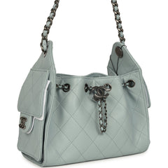 Chanel Mini 25 Hobo Bag Light Blue Caviar Aged Ruthenium Hardware