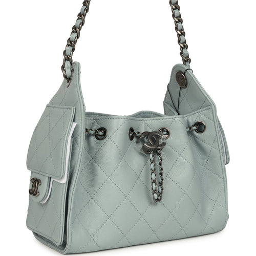 Chanel Mini 25 Hobo Bag Light Blue Caviar Aged Ruthenium Hardware