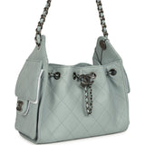 Chanel Mini 25 Hobo Bag Light Blue Caviar Aged Ruthenium Hardware
