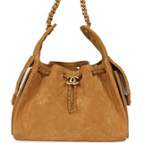 Chanel Small 25 Hobo Bag Tan Suede Antique Gold Hardware