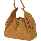 Chanel Small 25 Hobo Bag Tan Suede Antique Gold Hardware