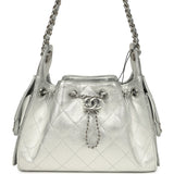 Chanel Mini 25 Hobo Bag Metallic Silver Caviar Silver Hardware