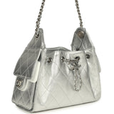 Chanel Mini 25 Hobo Bag Metallic Silver Caviar Silver Hardware