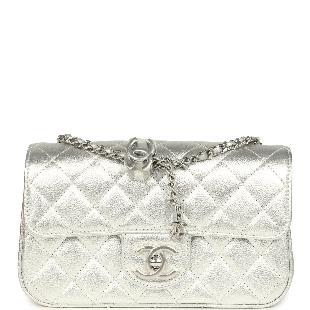 Chanel Mini CC Crush Flap Bag Silver Metallic Caviar Silver