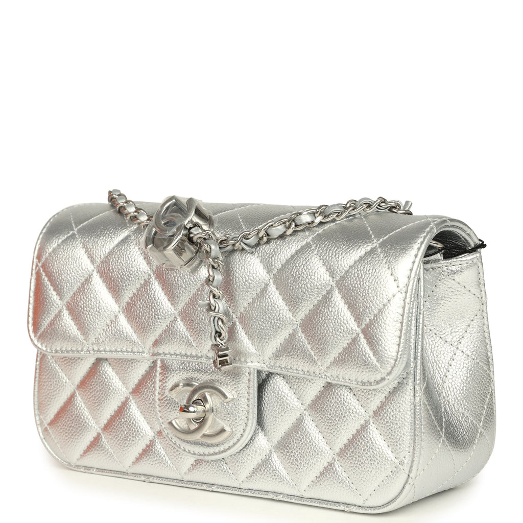 Chanel Mini CC Crush Flap Bag Silver Metallic Caviar Silver