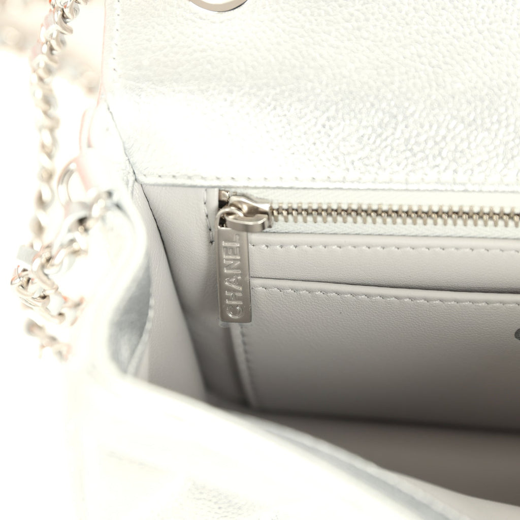 Chanel Mini CC Crush Flap Bag Silver Metallic Caviar Silver