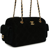 Chanel Small Bowling Bag Black Suede Antique Gold Hardware