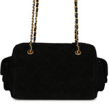 Chanel Small Bowling Bag Black Suede Antique Gold Hardware