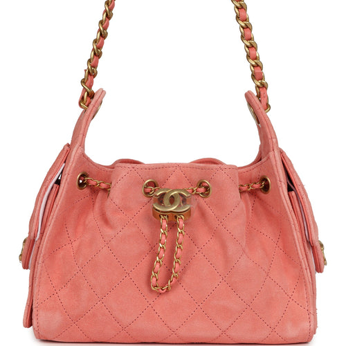 Chanel Mini 25 Hobo Bag Coral Pink Suede Antique Gold Hardware