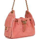 Chanel Mini 25 Hobo Bag Coral Pink Suede Antique Gold Hardware