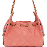 Chanel Mini 25 Hobo Bag Coral Pink Suede Antique Gold Hardware