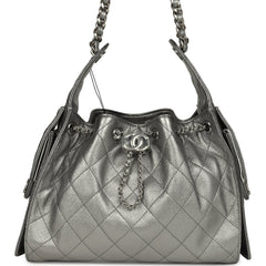 Chanel Small 25 Hobo Bag Metallic Anthracite Caviar Silver Hardware