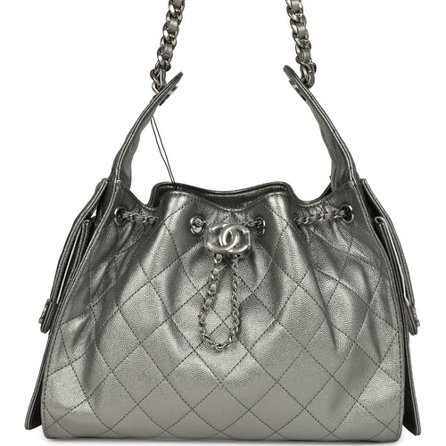 Chanel Small 25 Hobo Bag Metallic Anthracite Caviar Silver Hardware
