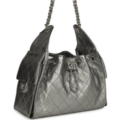 Chanel Small 25 Hobo Bag Metallic Anthracite Caviar Silver Hardware