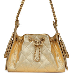 Chanel Mini 25 Hobo Bag Metallic Gold Caviar Caviar Antique Gold Hardware