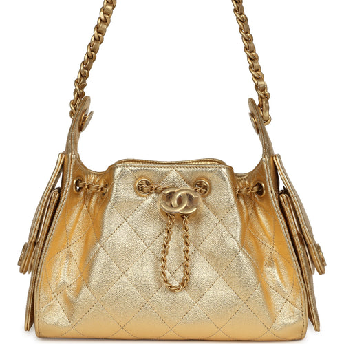 Chanel Mini 25 Hobo Bag Metallic Gold Caviar Caviar Antique Gold Hardware