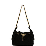 Chanel Mini 25 Hobo Bag Black Suede Antique Gold Hardware