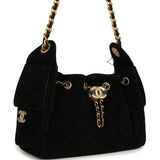 Chanel Mini 25 Hobo Bag Black Suede Antique Gold Hardware