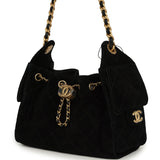 Chanel Mini 25 Hobo Bag Black Suede Antique Gold Hardware