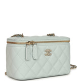 Chanel Small Rectangular Classic Vanity Case Light Blue Shiny Caviar Light Gold Hardware