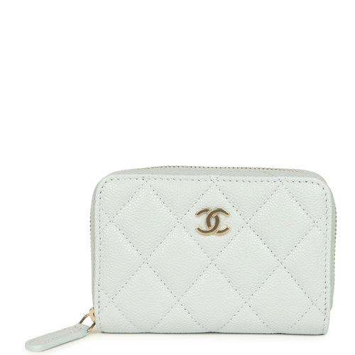 Chanel Classic Zipped Coin Purse Wallet Light Blue Caviar Light Gold Hardware