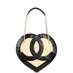 Pre-owned Chanel Jumbo Heart Tote Bag Cream Terry Cloth and Black Lambskin Silver Hardware