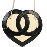 Pre-owned Chanel Jumbo Heart Tote Bag Cream Terry Cloth and Black Lambskin Silver Hardware