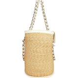 Chanel Large Shopping Tote Bag Beige Raffia and White Lambskin Light Gold Hardware