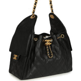 Chanel Small 25 Hobo Bag Black Caviar Antique Gold Hardware