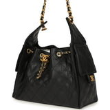 Chanel Small 25 Hobo Bag Black Caviar Antique Gold Hardware