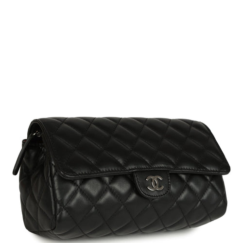 Pre-owned Chanel Vanity Clutch Black Lambskin Silver Hardware