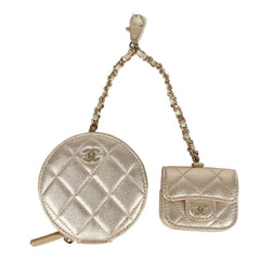 Chanel Round Clip-On Coin Purse and Airpod Pro Case Metallic Gold Goatskin Light Gold Hardware