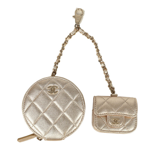 Chanel Round Clip-On Coin Purse and Airpod Pro Case Metallic Gold Goatskin Light Gold Hardware