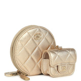 Chanel Round Clip-On Coin Purse and Airpod Pro Case Metallic Gold Goatskin Light Gold Hardware