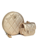 Chanel Round Clip-On Coin Purse and Airpod Pro Case Metallic Gold Goatskin Light Gold Hardware - Thumbnail View 2