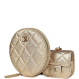 Chanel Round Clip-On Coin Purse and Airpod Pro Case Metallic Gold Goatskin Light Gold Hardware - Thumbnail View 3