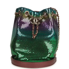 Pre-owned Chanel Mini Bucket Bag Green, Purple and Blue Ombre Metallic Mesh Light Gold Hardware