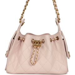 Chanel Mini 25 Hobo Bag Light Pink Caviar Antique Gold Hardware