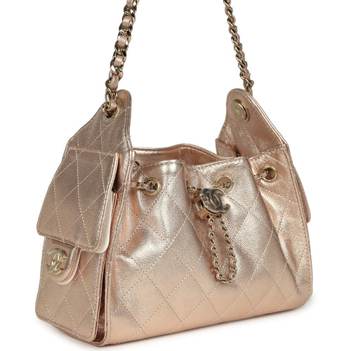 Chanel Mini 25 Hobo Bag Metallic Rose Gold Caviar Caviar Light Gold Hardware