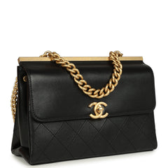 Pre-owned Chanel Small Coco Luxe Flap Bag Black Lambskin Antique Gold Hardware