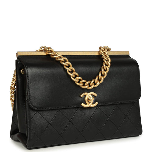 Pre-owned Chanel Small Coco Luxe Flap Bag Black Lambskin Antique Gold Hardware