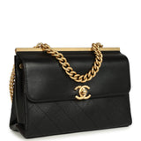 Pre-owned Chanel Small Coco Luxe Flap Bag Black Lambskin Antique Gold Hardware