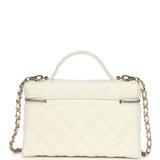Chanel Trendy Top Handle Long Vanity Case with Chain White Caviar Light Gold Hardware