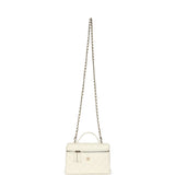 Chanel Trendy Top Handle Long Vanity Case with Chain White Caviar Light Gold Hardware